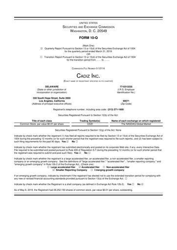 Thumbnail Cadiz Inc. 10-Q Quarterly Report FY2019 
