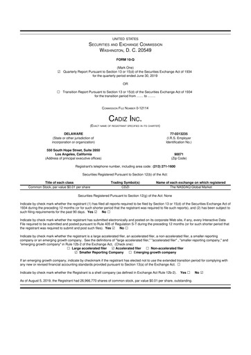 Thumbnail Cadiz Inc. 10-Q Quarterly Report FY2019 