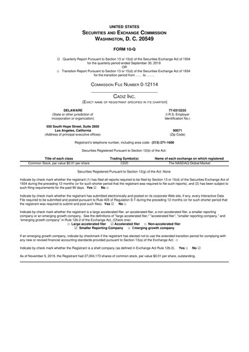 Thumbnail Cadiz Inc. 10-Q Quarterly Report FY2019 