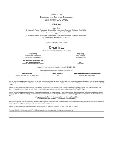 Thumbnail Cadiz Inc. 10-Q Quarterly Report FY2020 