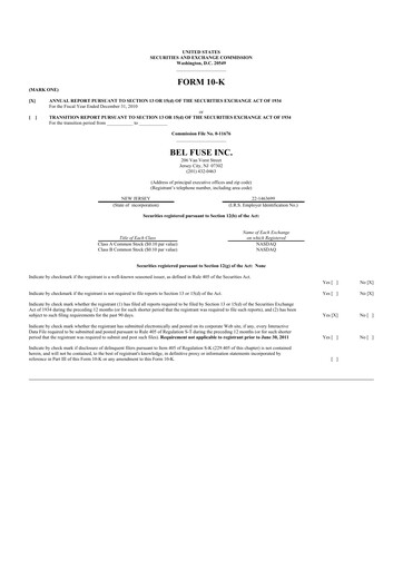 Vorschaubild Bel Fuse 10-K Jahresbericht 