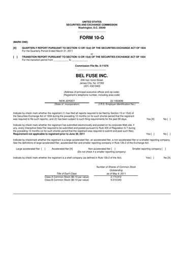 Miniature Bel Fuse 10-Q Rapport trimestriel  