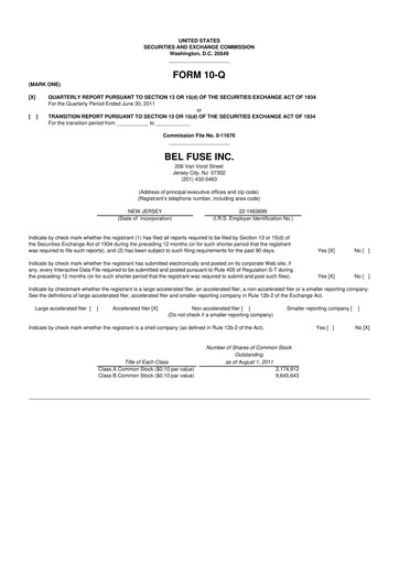 Miniature Bel Fuse 10-Q Rapport trimestriel  