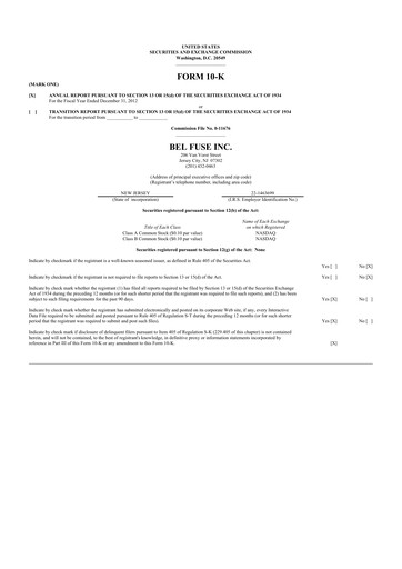 Vorschaubild Bel Fuse 10-K Jahresbericht 2012