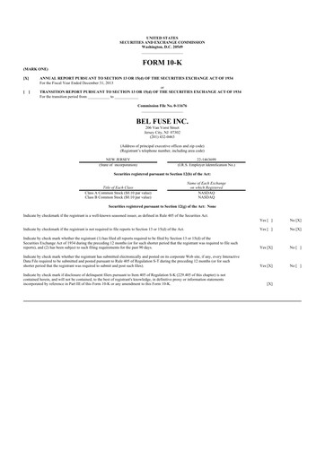 Vorschaubild Bel Fuse 10-K Jahresbericht 2013