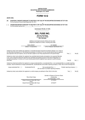 Miniature Bel Fuse 10-Q Rapport trimestriel 2014 