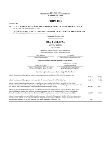 Vorschaubild Bel Fuse 10-K Jahresbericht 2014