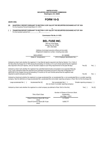 Miniature Bel Fuse 10-Q Rapport trimestriel 2015 