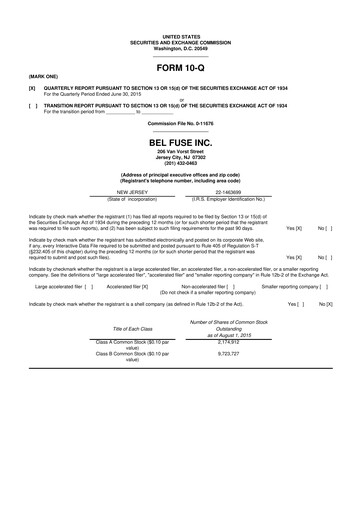 Miniature Bel Fuse 10-Q Rapport trimestriel 2015 