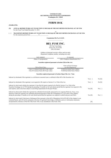Vorschaubild Bel Fuse 10-K Jahresbericht 2016