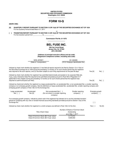 Miniature Bel Fuse 10-Q Rapport trimestriel 2017 