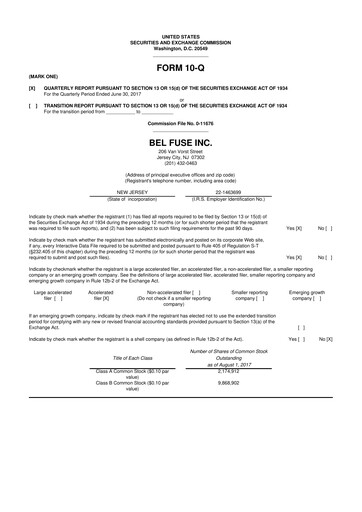Miniature Bel Fuse 10-Q Rapport trimestriel 2017 