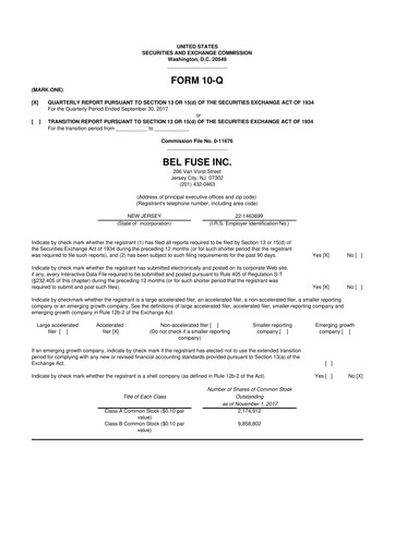 Miniature Bel Fuse 10-Q Rapport trimestriel 2017 
