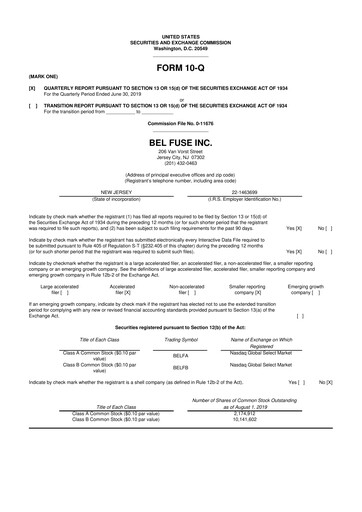 Miniature Bel Fuse 10-Q Rapport trimestriel 2019 