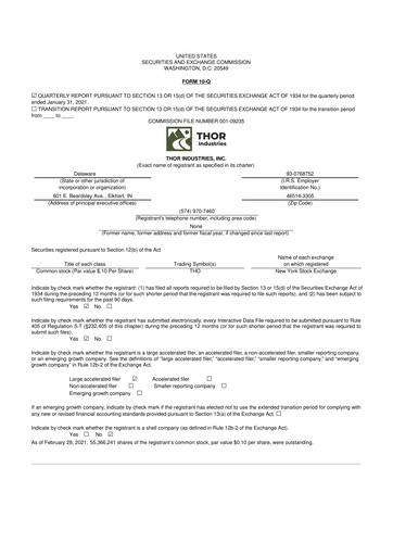 Thumbnail Thor Industries
 10-Q Quarterly Report FY2021 