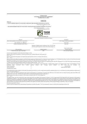 Thumbnail Thor Industries
 10-K Annual Report 2021