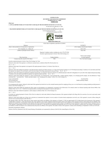 Thumbnail Thor Industries
 10-K Annual Report 2024