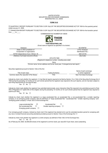 Thumbnail Thor Industries
 10-Q Quarterly Report FY2026 