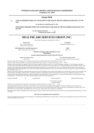 Thumbnail Healthcare Services Group 10-K Annual Report 2015