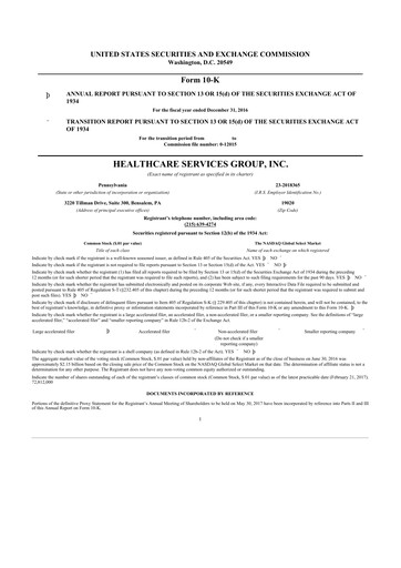 Thumbnail Healthcare Services Group 10-K Annual Report 2016