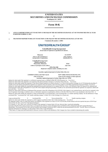 Thumbnail UnitedHealth 10-K Annual Report 2012