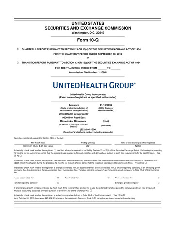 Thumbnail UnitedHealth 10-Q Quarterly Report FY2019 