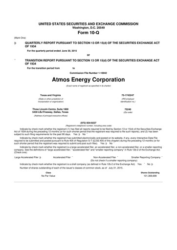 Thumbnail Atmos Energy 10-Q Quarterly Report FY2015 