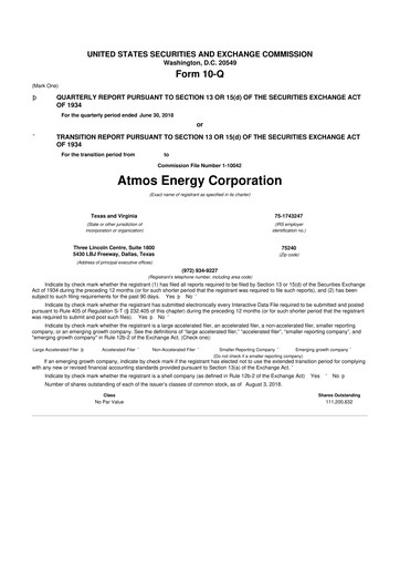 Thumbnail Atmos Energy 10-Q Quarterly Report FY2018 