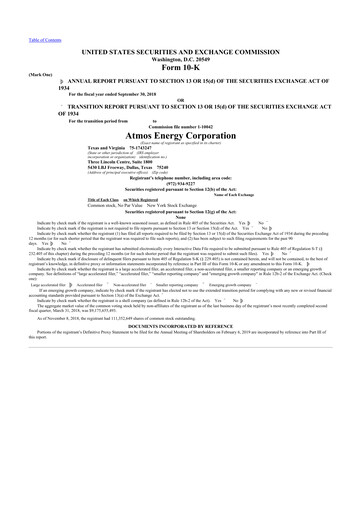 Thumbnail Atmos Energy 10-K Annual Report 2018