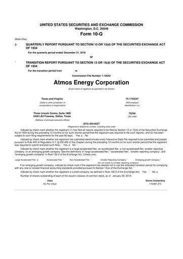 Thumbnail Atmos Energy 10-Q Quarterly Report FY2019 