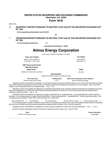 Thumbnail Atmos Energy 10-Q Quarterly Report FY2019 