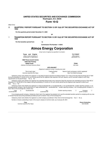 Thumbnail Atmos Energy 10-Q Quarterly Report FY2021 