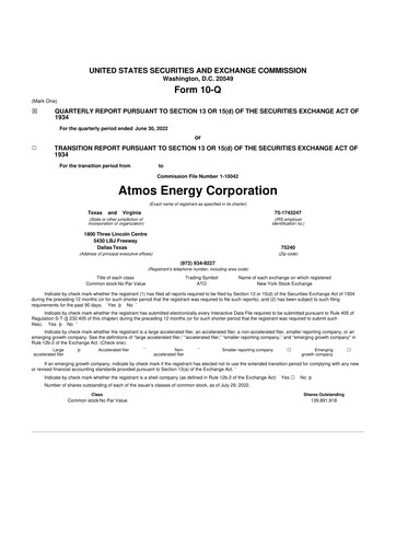 Thumbnail Atmos Energy 10-Q Quarterly Report FY2022 