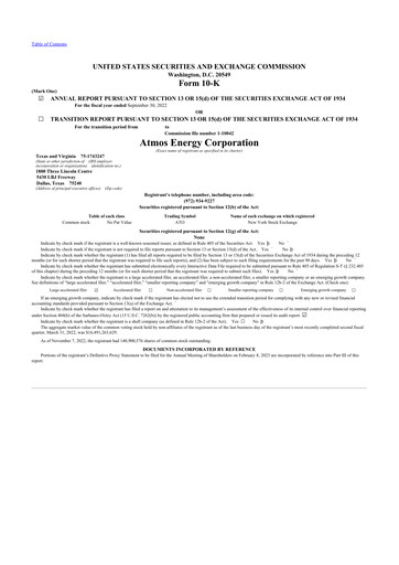 Thumbnail Atmos Energy 10-K Annual Report 2022