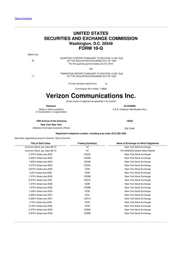 Vorschaubild Verizon 10-Q Quartalsbericht 2019 