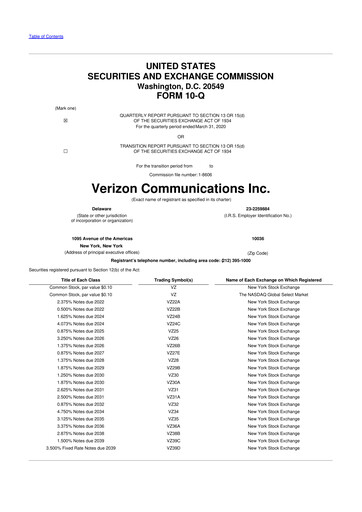 Vorschaubild Verizon 10-Q Quartalsbericht 2020 