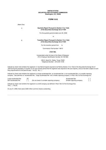 Thumbnail AT&T 10-Q Quarterly Report FY 