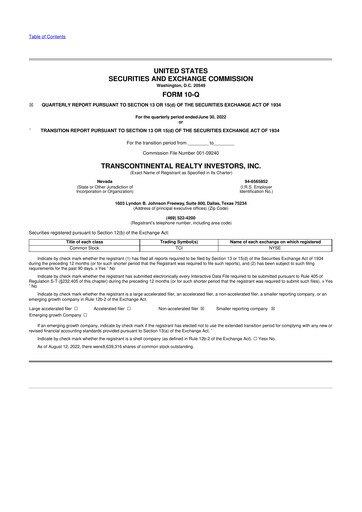Thumbnail Transcontinental Realty Investors 10-Q Quarterly Report FY2022 