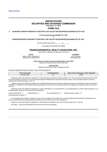 Thumbnail Transcontinental Realty Investors 10-Q Quarterly Report FY2023 