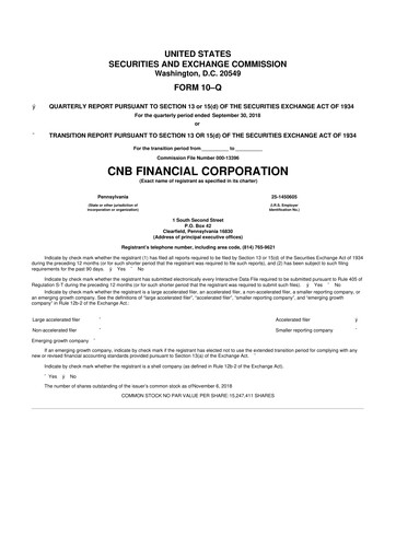 Thumbnail CNB Financial Corp 10-Q Quarterly Report FY2018 