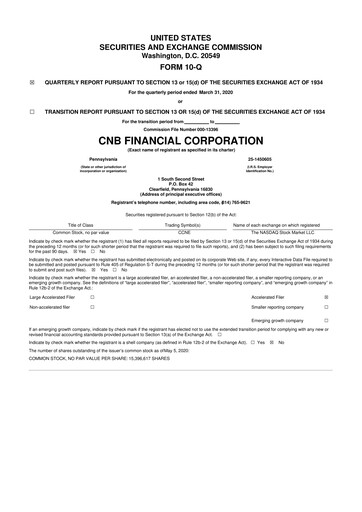 Thumbnail CNB Financial Corp 10-Q Quarterly Report FY2020 