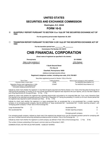 Thumbnail CNB Financial Corp 10-Q Quarterly Report FY2021 
