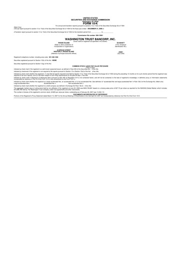 Thumbnail Washington Trust Bancorp 10-K Annual Report 