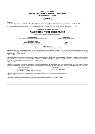 Thumbnail Washington Trust Bancorp 10-Q Quarterly Report FY2011 