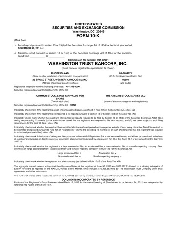 Thumbnail Washington Trust Bancorp 10-K Annual Report 2011