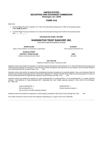 Thumbnail Washington Trust Bancorp 10-Q Quarterly Report FY 