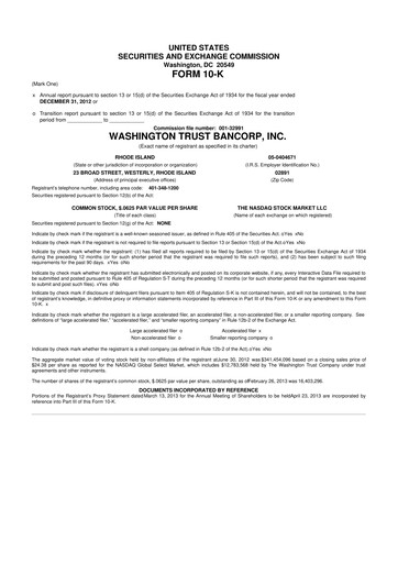 Thumbnail Washington Trust Bancorp 10-K Annual Report 