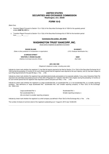 Thumbnail Washington Trust Bancorp 10-Q Quarterly Report FY 