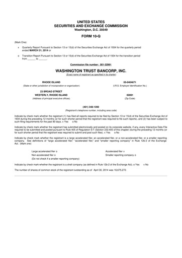 Thumbnail Washington Trust Bancorp 10-Q Quarterly Report FY 