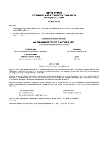 Thumbnail Washington Trust Bancorp 10-Q Quarterly Report FY 